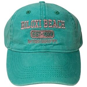 Biloxi Beach Mississippi Adjustable Teal Ball Cap by Kaufman